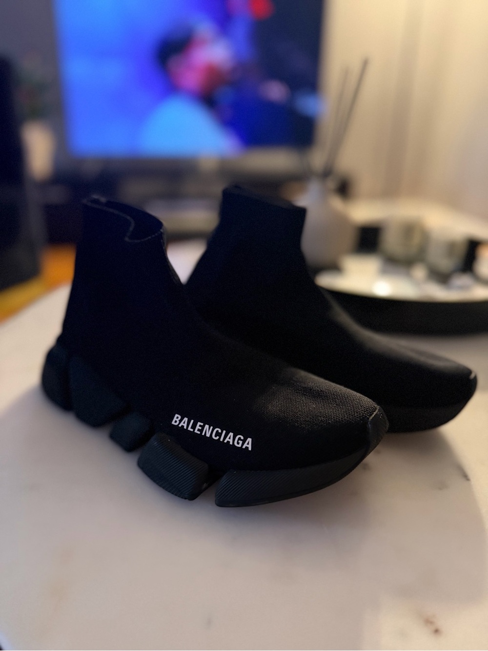 Balenciaga Black Sock Trainer with White Logo